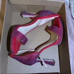 Wicked Red Sparkly Rhinestone Block Heels